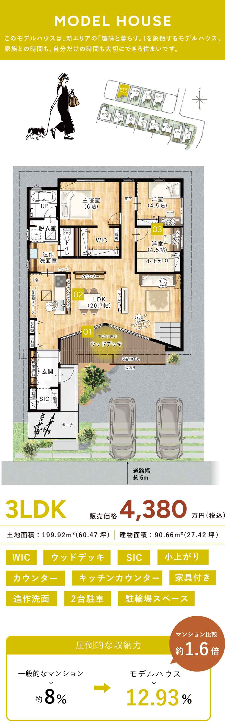 間取り画像1枚目「親子で楽しむ、収納上手な平屋の暮らし。」